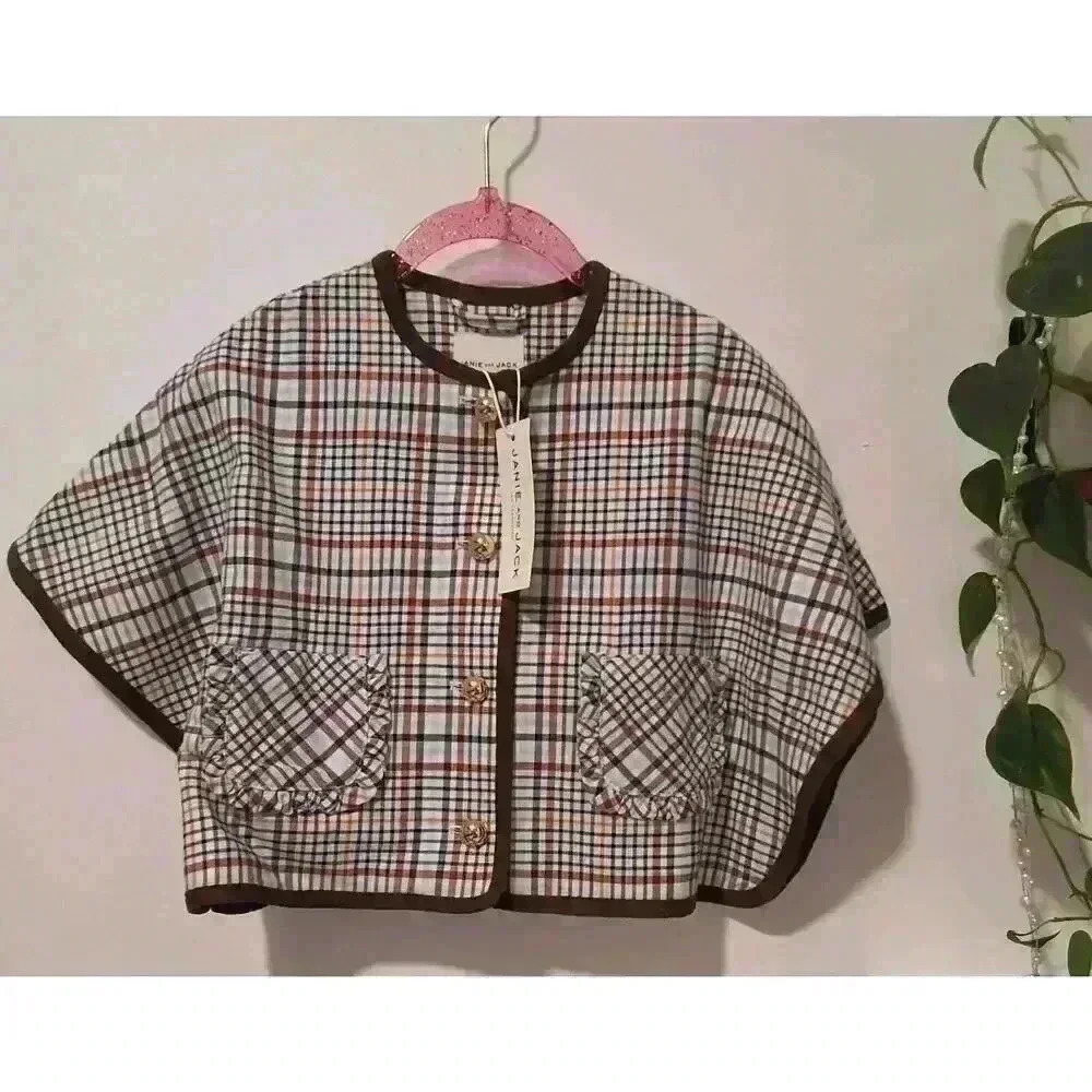 Janie and Jack Tan‎ Plaid Cape Baby NWT 12-18MONTHS